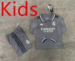 2024-2025 Real Madrid 2nd Away Gray&Black LS Kids/Youth Soccer Uniform-6748