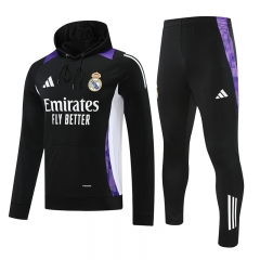 2024-2025 Real Madrid Black Thailand Soccer Tracksuit With Hat-418