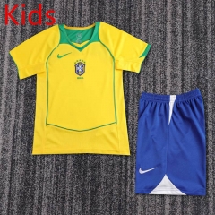 Retro Version 2004 Brazil Home Yellow Kid/Youth Soccer Uniform-6748