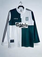 Retro Version 95-96 Liverpool Away White&Green LS Thailand Soccer Jersey AAA-811